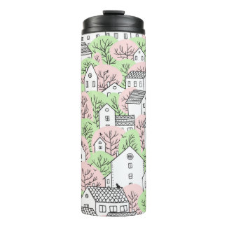 Bouteilles Isothermes Arbres et maisons sans couture motif. Printemps et