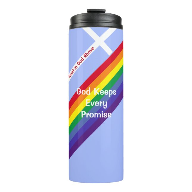 Bouteilles Isothermes Arc-en-ciel brillant avec Croix Inspiré bleu mou (Devant)