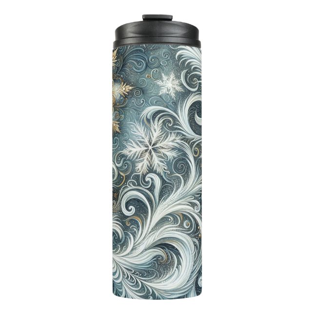 BOUTEILLES ISOTHERMES ARGENT D'OR BLANC BLEU ABSTRAIT EN HIVER (Devant)