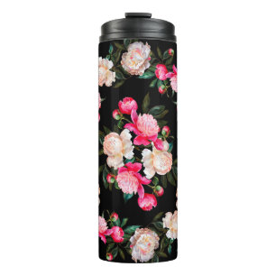 Bouteilles Isothermes Arrière - plan floral. Peonies rose et blanc sur u