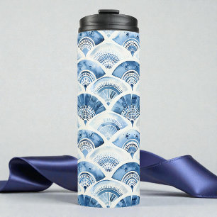 Bouteilles Isothermes Art Déco Géométrique Dégradé Aquarelle Bleu Océan