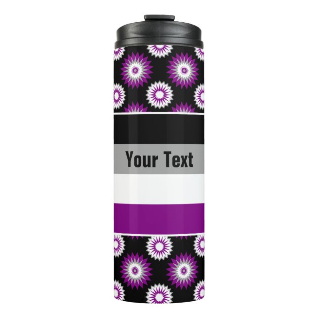 Bouteilles Isothermes Asexuality pride flag with a black flower pattern (Devant)