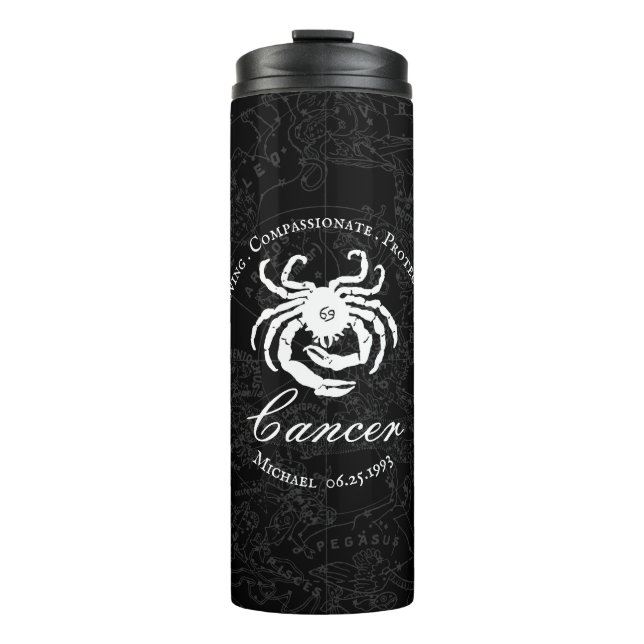 Bouteilles Isothermes Astrologie du cancer du zodiaque noir Caractéristi (Devant)