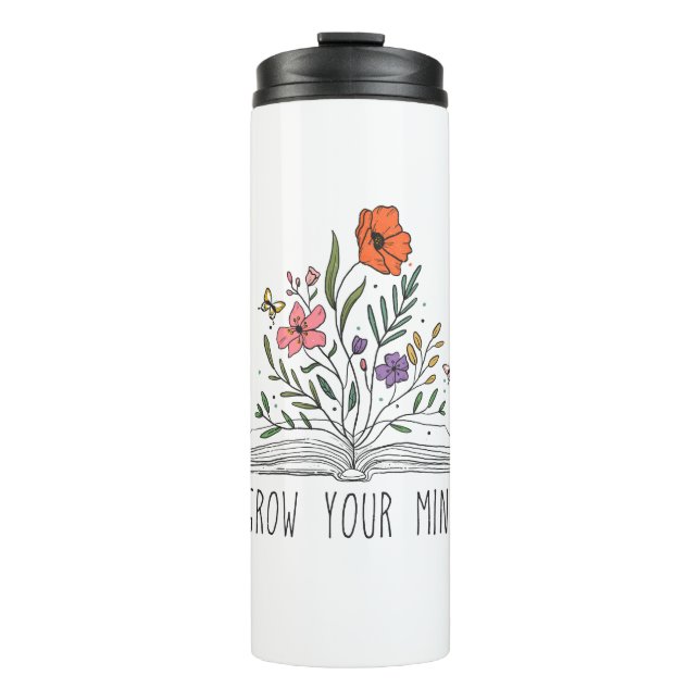 Bouteilles Isothermes Augmentez votre esprit Boho Fleur sauvage et livre (Devant)