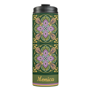 Bouteilles Isothermes Azulejos olive et lavande avec nom