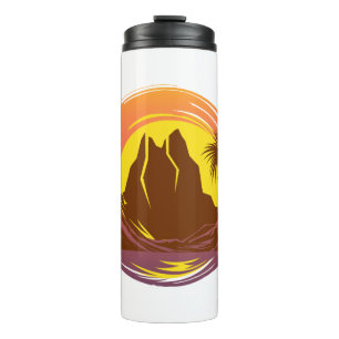 Bouteilles Isothermes Badge avec paysage volcanique tropical et palmiers