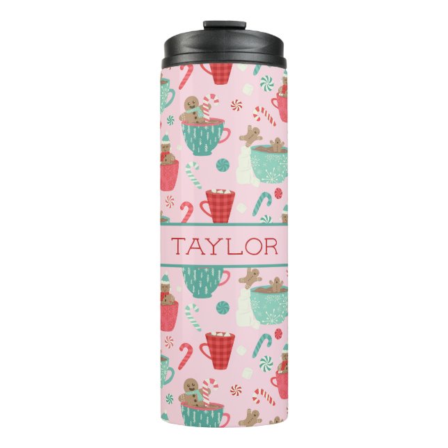 Bouteilles Isothermes Bain chaud Pain d'épices Cute rose Motif de cacao  (Devant)