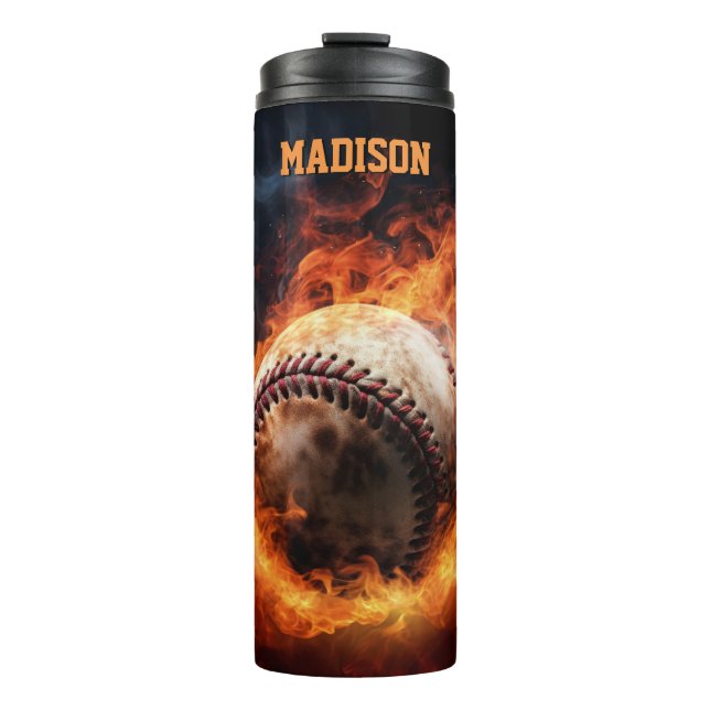 Bouteilles Isothermes Baseball de texte personnalisé en feu (Devant)