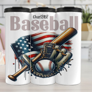 Bouteilles Isothermes Baseball : drapeau américain, chauve-souris, gant