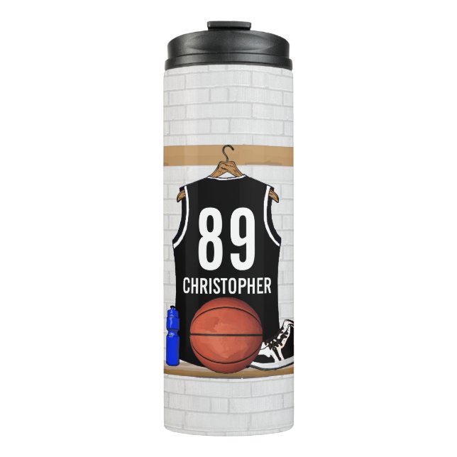 Bouteilles Isothermes Basket-ball noir et blanc personnalisé Jersey (Devant)