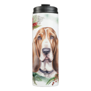 Bouteilles Isothermes Basset Hound Festive Wreath de Noël Pup