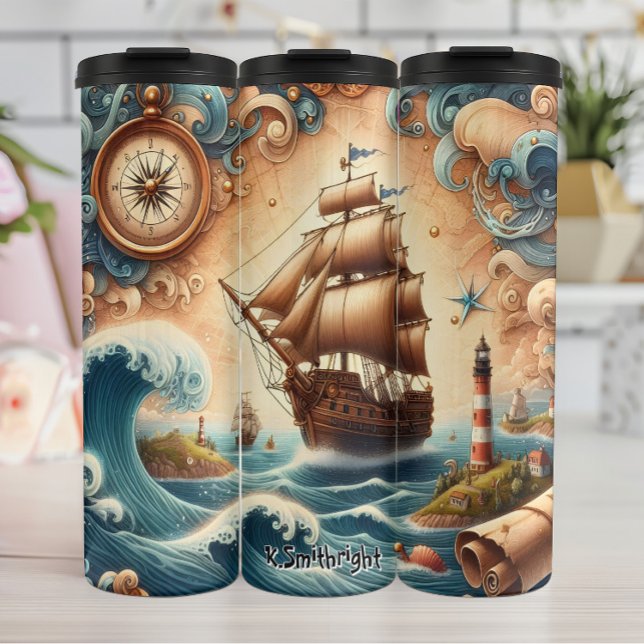 Bouteilles Isothermes Bateau pirate avec boussole et vagues (Créateur téléchargé)