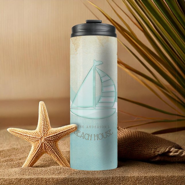 Bouteilles Isothermes Beach House Nautical Voilier Aqua Blue ID623 (Créateur téléchargé)