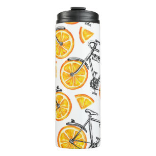 Bouteilles Isothermes Beaux vélos avec roues orange. Main d'aquarelle 