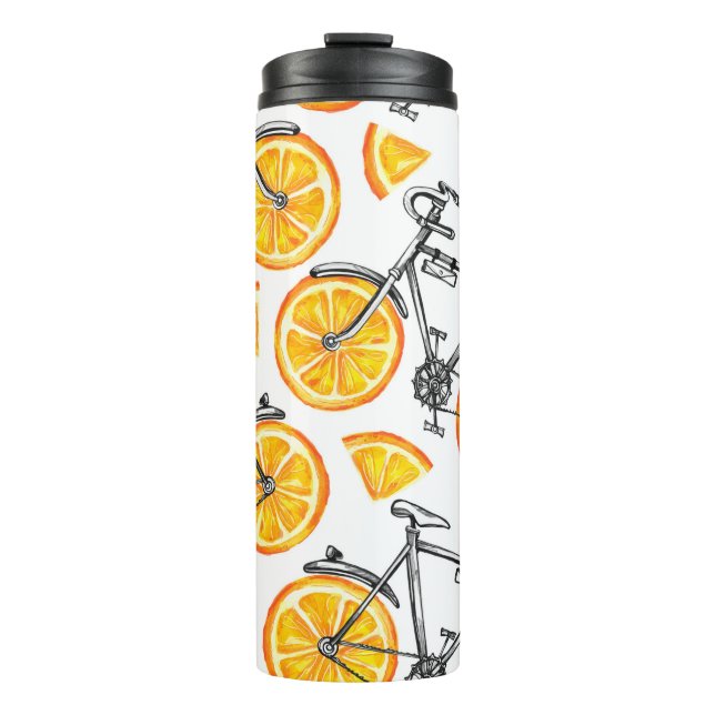 Bouteilles Isothermes Beaux vélos avec roues orange. Main d'aquarelle  (Devant)