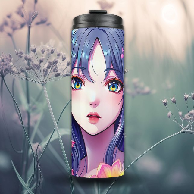 Bouteilles Isothermes Belle Anime Girl and Flowers (Créateur téléchargé)