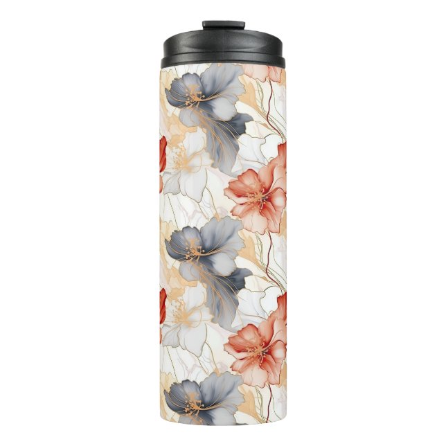 Bouteilles Isothermes Belle Pêche féminine Bleu et Blanc Floral (Devant)