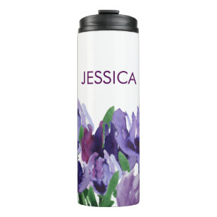 Bouteilles Isothermes Belles fleurs d'aquarelle violette avec nom