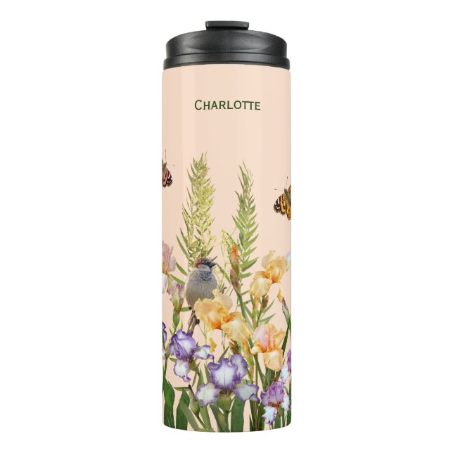 Bouteilles Isothermes Belles Irises, Oiseaux et Papillons Personnalisés (Devant)