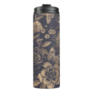 Bouteilles Isothermes Belles pivoines de fleurs, roses et papillons. 