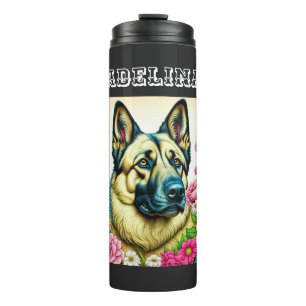 Bouteilles Isothermes Berger allemand personnalisé et fleurs lunaires