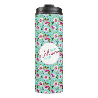 Bouteilles Isothermes Best Mom Ever Personalized Aqua and Pink Floral