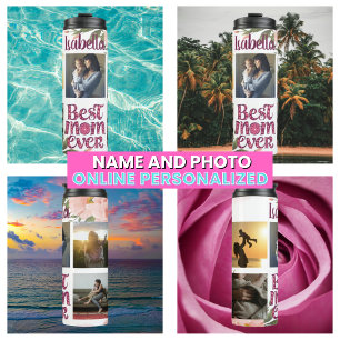 Bouteilles Isothermes Best Mom Ever Stylisht Script Photo Collage
