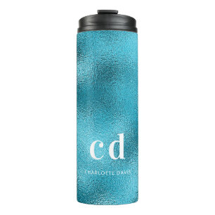 Bouteilles Isothermes Blanc bleu monogramme personnalisé nom moderne min