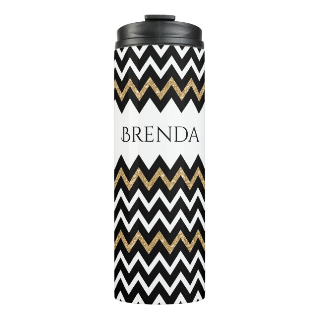 Bouteilles Isothermes Blanc noir * Parties scintillant or Motif Chevron (Devant)