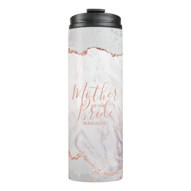 Bouteilles Isothermes Blanc & Rose Or Agate Marbre Mère de la mariée (Devant)
