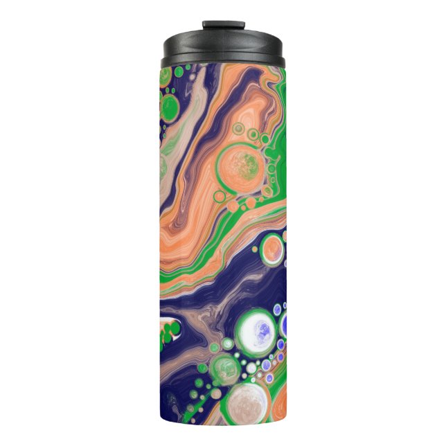 Bouteilles Isothermes Bleu, corail et vert pour la peinture Fluid Art (Devant)