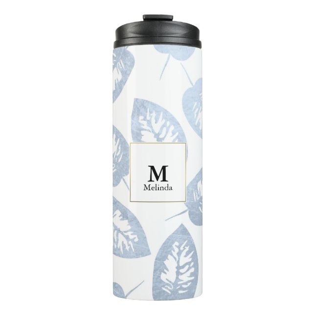 Bouteilles Isothermes Bleu Feuille Monogramme Tumbler (Devant)