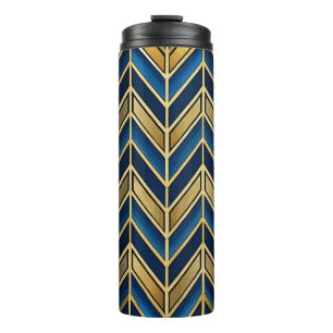 BOUTEILLES ISOTHERMES BLEU & OR ZIG ZAG ART DECO MOTIF