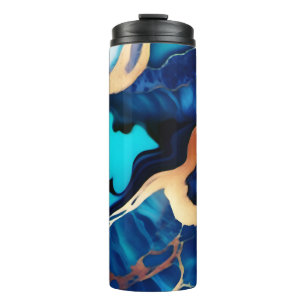 Bouteilles Isothermes Bleu tendance en or faux marbre
