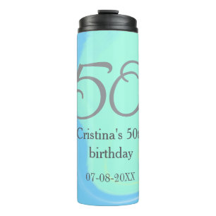 Bouteilles Isothermes bleu vert gris 50e anniversaire ajouter nom date r