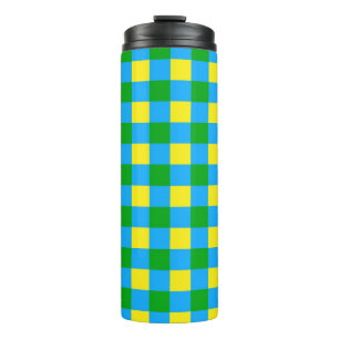 Bouteilles Isothermes Bleu Vert Jaune Chèque Plaid Design Motif