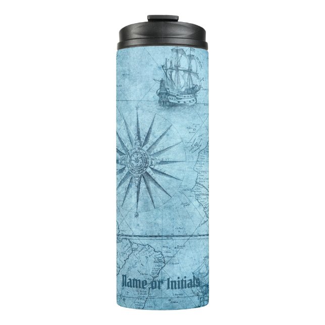 Bouteilles Isothermes Blue Faux Old World Map Design, Paruline thermique (Devant)