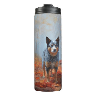Bouteilles Isothermes Blue Heeler dans les feuilles d'automne qui tomben