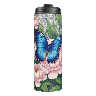 Bouteilles Isothermes  Blue Morpho Butterfly With Peonies Floral Art