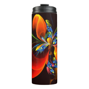 Bouteilles Isothermes Blue Orange Floral Moderne Art Abstrait Motif #03