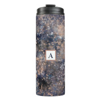 Blue & Rose Gold Paint Splatter Abstract Glamour