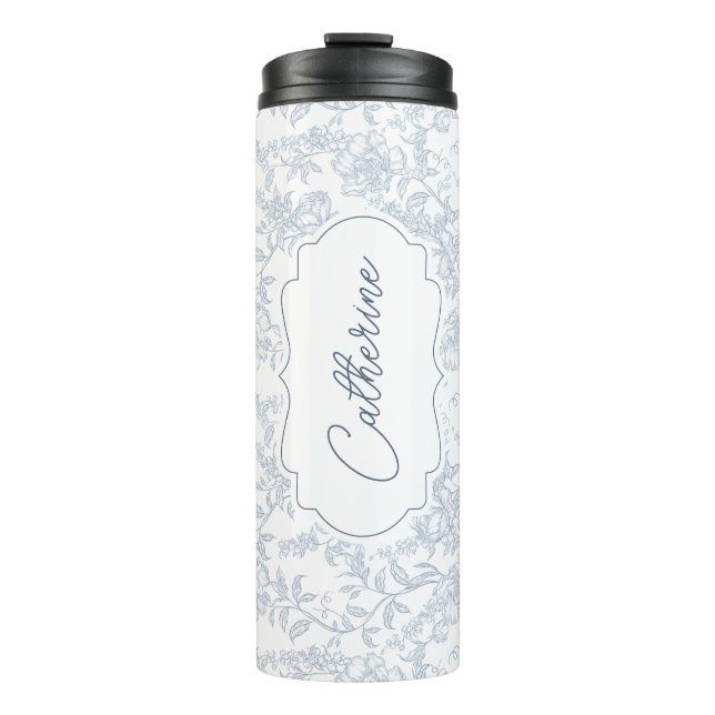 Bouteilles Isothermes Blue Toile Floral with Script Personalization (Devant)