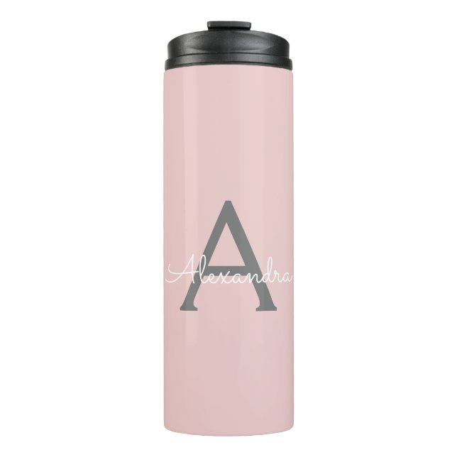 Bouteilles Isothermes Blush Pink Grey Modern Script Girly Monogram (Devant)