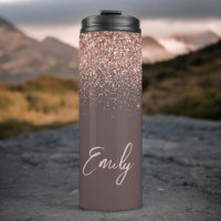 Blush Rose Gold Glitter Monogramme en Terre Cuite