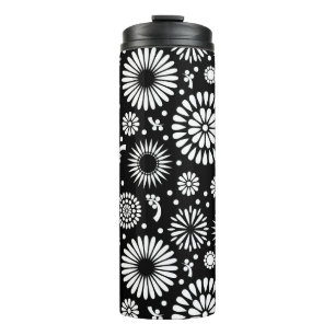 Bouteilles Isothermes Boho fleurs Motif floral vectoriel noir et blanc