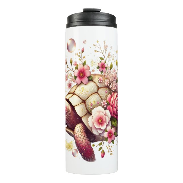 Bouteilles Isothermes Boho Floral Tortue de mer rose Fleur (Devant)