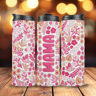 Bouteilles Isothermes Boho rose beige Floral 3D Mama gonflée