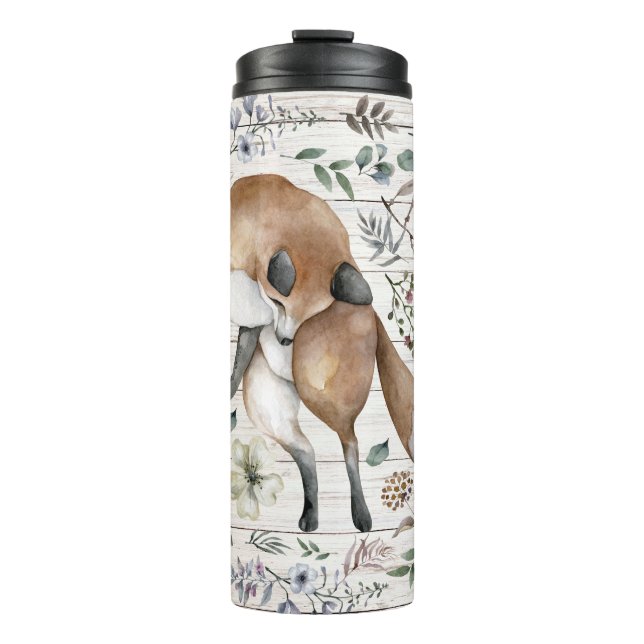 Bouteilles Isothermes Bois vieilli Nom du monogramme Floral Fox (Devant)