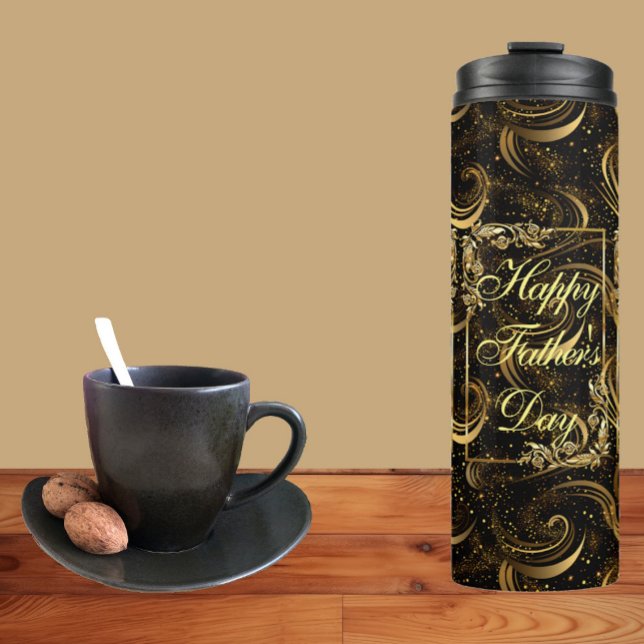 Bouteilles Isothermes Bonne Fête des pères Moderne Calligraphie Fils Feu (Happy Fathers Day Modern Calligraphy Leafy Swirls Thermal Tumbler)