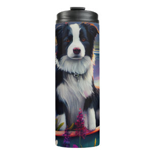 Bouteilles Isothermes Border Collie sur une pagaie : Une aventure pittor